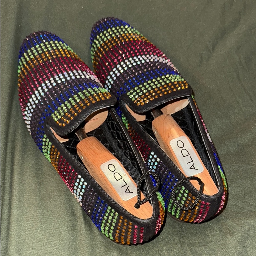 Steve Madden RARE Multicolor rainbow rhinestone crystal Studded Men's Loafers - Picture 2 of 8